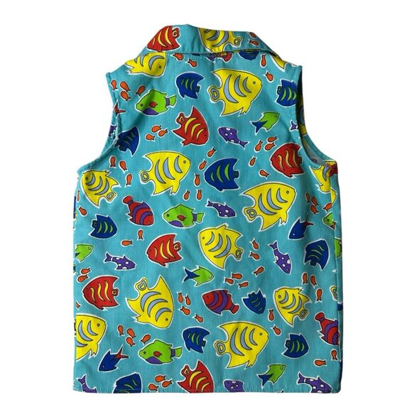Kelly's Kids Multicolor Fish Print Sleeveless Button Down Shirt Size Medium - Picture 1 of 4